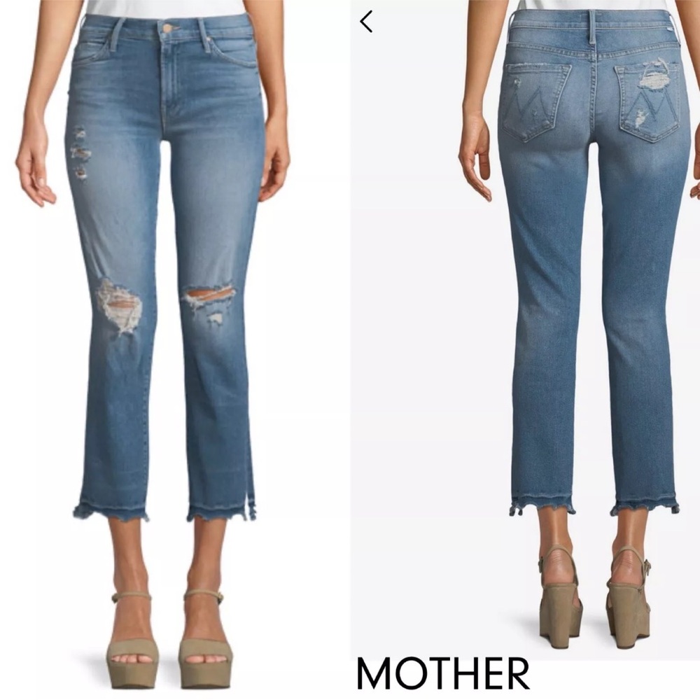 Mother Rascal Ankle Snippet Chew Distressed Denim Jeans